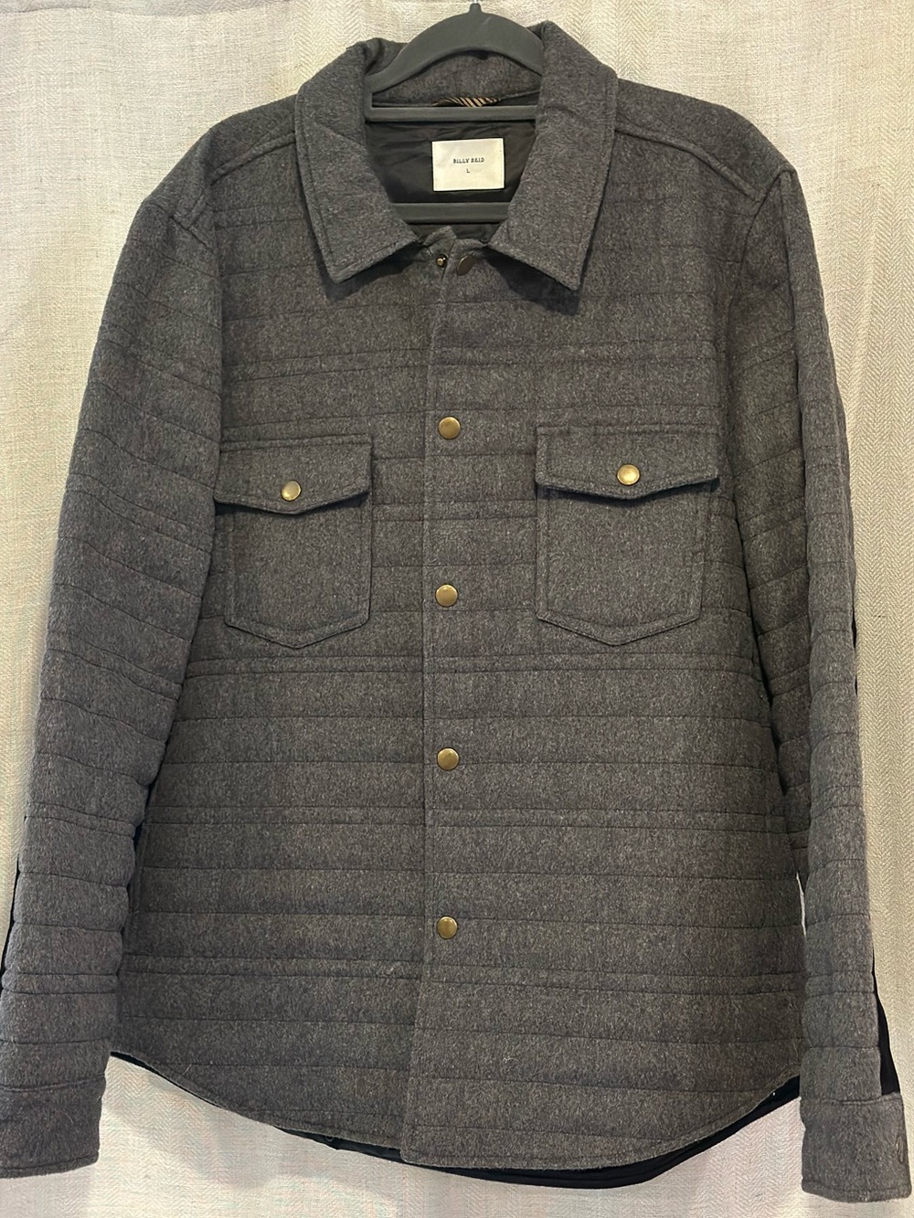 Billy Reid Quilted Shirt Jacket in Charcoal Gray